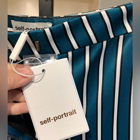 US 12 Self-Portrait Green Alex Stripe Pants NWT - Picture 5 of 11